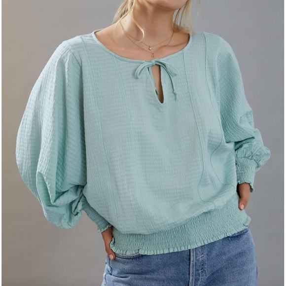 ANTHROPOLOGIE Rebecca Smocked Peasant Top Mint Green {3Q42} - Picture 2 of 4